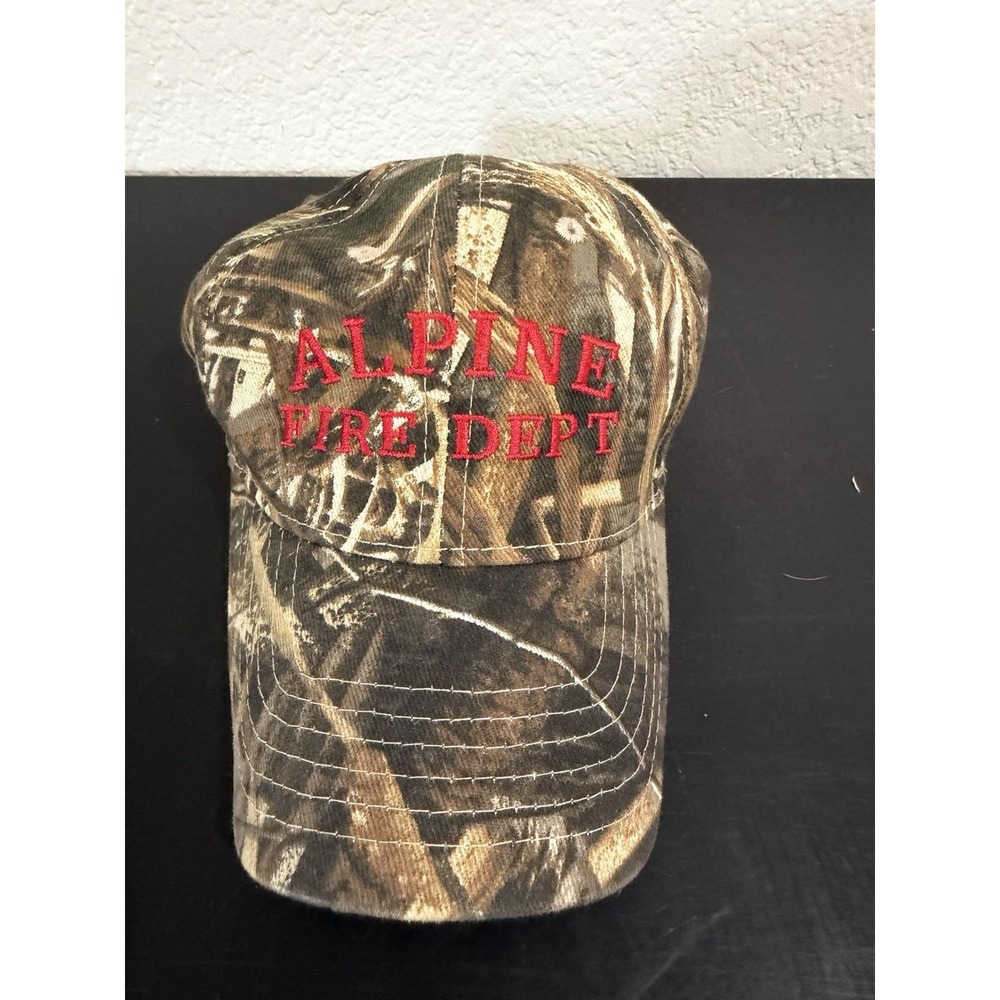 Alpine Fire Department camo, red stitch strapback hat cap, os